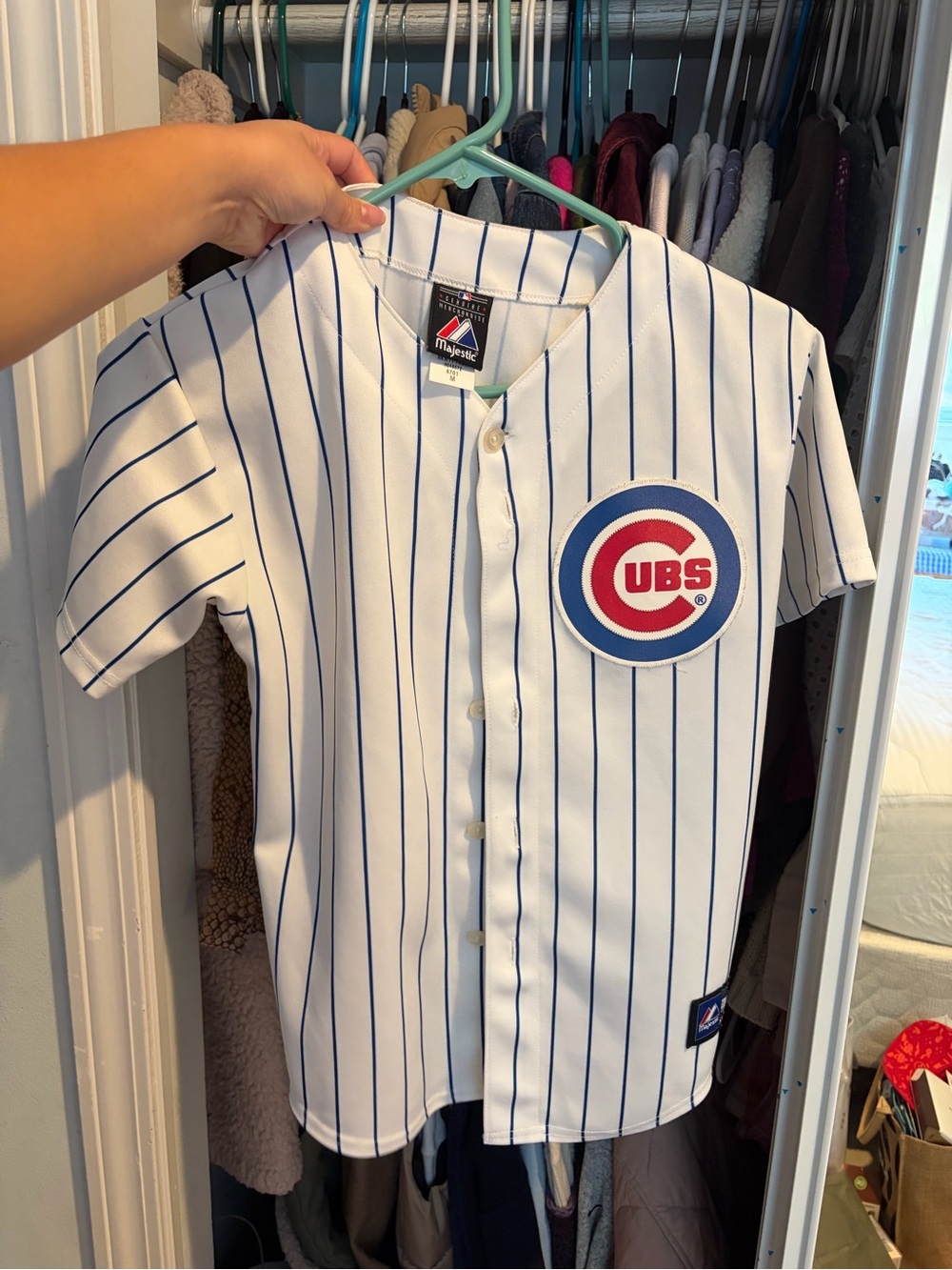 Majestic White Pinstripe Chicago Cubs Youth M Jersey